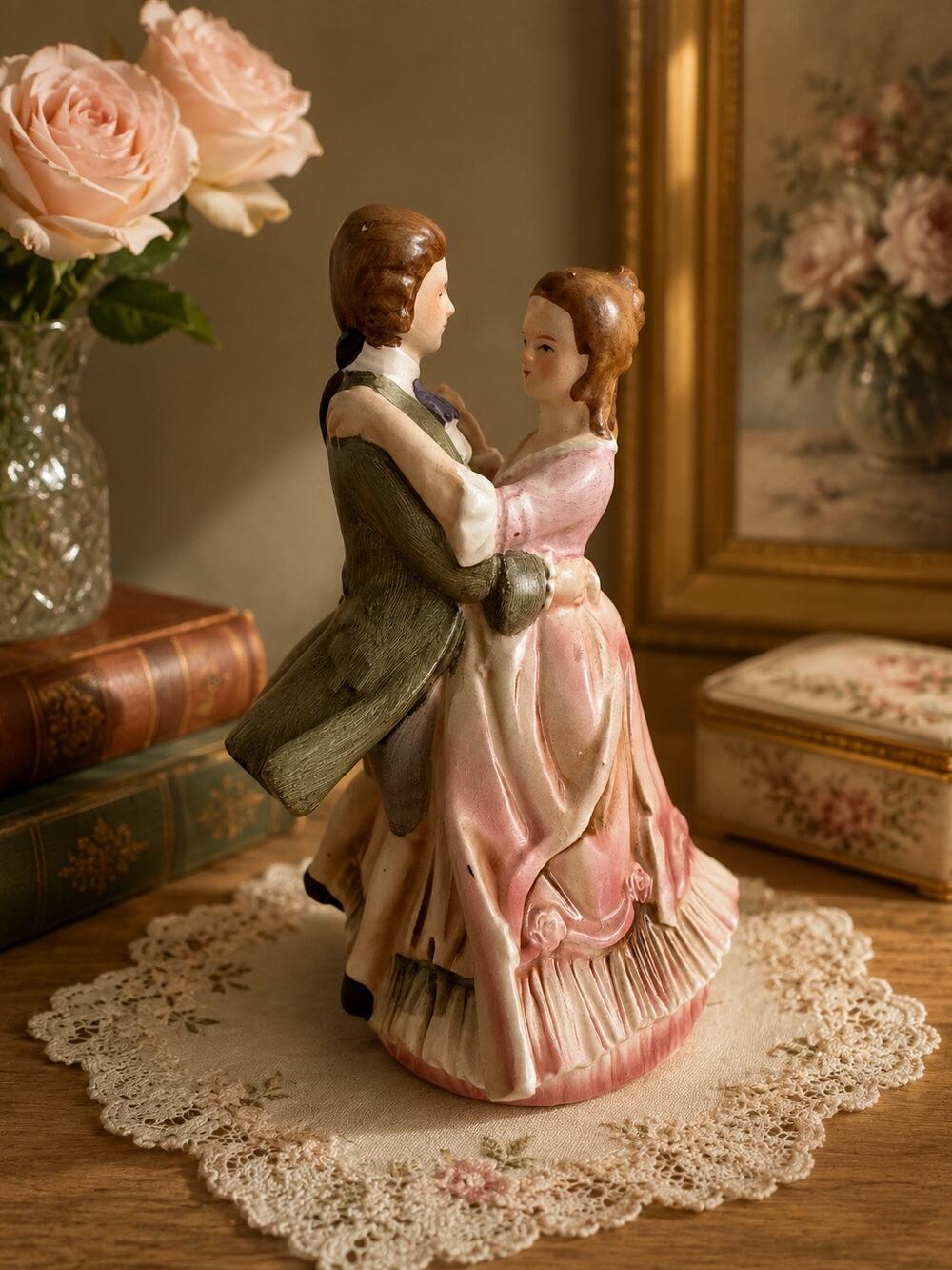 Vintage Tundra Imports Japanese Porcelain Dancing Victorian Couple Music Box
